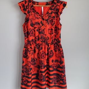 Red Black Print Dress Kensie Size M(US)